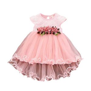 Infant Kids Baby Girl Princess Dress Summer Flora Ball Gown Lace Party Dresses Mesh Dress Pink White Q0716