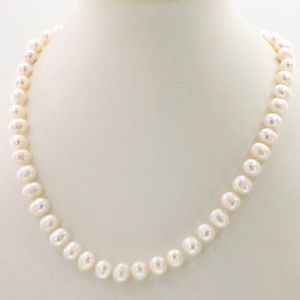 Naturalna Pearl Cała biżuteria piękna! Moda 8-9mm White Freshwater Cultin Pearl Necklace 18 