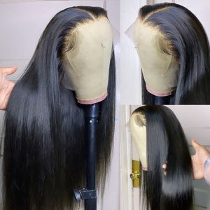 28 30 32 tum Straight Hair Lace Front Closure Human Hair Wig 13x4 4x4 brasiliansk hår peruk för svart kvinnor naturlig hårlinje