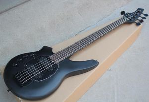 5 strängar 24 Frets Matte Black Left-Handed Electric Bass Guitar med Moon Inlay, kan anpassas