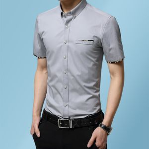 Solid tröja herr sommar casual smal formella tröjor män arbetar affärer märke camisas patchwork kortärmad kemise homme 19 + färger 210524