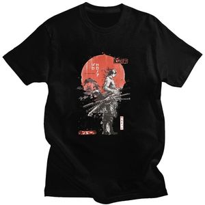 Męskie koszulki Unisex Streetwear T-shirt One Piece Samurai Roronoa Zoro Cool Anime Tshirt Krótki Rękaw Mężczyźni Black Casual Style Topy