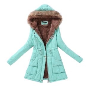 Kvinnor Parka Mode Höst Vinter Varm Jackor Kvinnor Fur Collar Coats Long Parkas Hoodies Office Lady Cotton Plus Storlek 211109