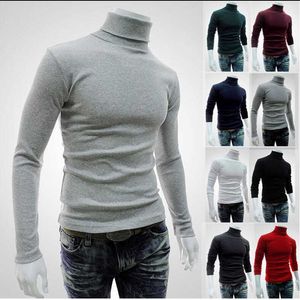 Outono Inverno Men's Camisola Turtleneck Cor Sólida Casual Homens Slim Fit Fit Thulso 210909