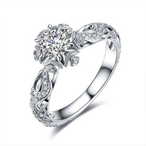 Bridal Filwer z okrągłym genialnym 1ct Diamond Prience Ustawianie rocznicę zaręczynową ślubne białe złote pierścienie dla kobiet