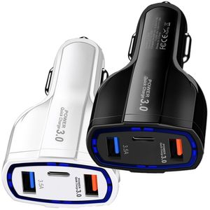 Snabb snabb laddning PD Typ C 7A QC3.0 3Ports Car Charger Vehicle Auto Power Adapters Chargers för iPad iPhone 14 15 Huawei Tablet PC Android Phone PC