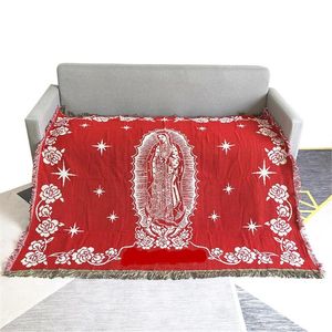 Super Virgem Maria Preto Cobertor Vermelho Personalidade Tapeçaria Escritório Ar Condicionado Sofada Sala de estar Sofá Ornamentos Cobertores