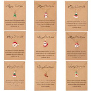 Weihnachtsöle großhandel-10 Arten Neueste Kreative Drop Oil Santa Snowman Halskette Weihnachten Wishing Bild Geölt Papierkarten Halsketten