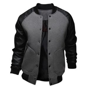 Men's Jackets Bomber With PU Leather Long Sleeve Casual Male Outwear Fashion Mens Jacket Coat Baseball Base Coats 2021