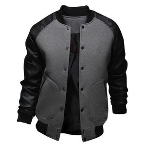 Jaquetas dos homens Bomber com couro pu luva longa casual outwear masculino moda casaco de casaco de beisebol casacos de baseball 2021