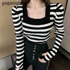 Spring Knitted Sweater Pullovers Women Long Sleeve Tops Striped Knit Chic Woman Clothes Lady Casual Streetwear 210601