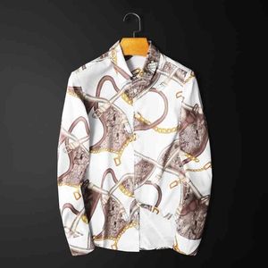 Keychain Belt Printed Shirt Men New Mens Casual Slim Fit Chemise Homme Manche Longue Plus Size 5xl Button Up Club Shirt 210410