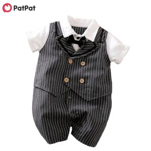 Spring and Autumn Baby Gentleman Striped Bow Tie Romper 210528