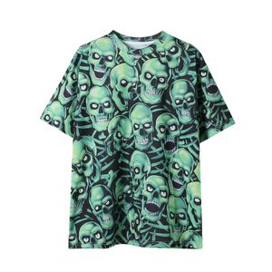 Volle Ärmel Herren T-shirts großhandel-Herren Designer T Shirts Travis Scott Green Skull Vollständiger Druck High Street Casual Oansatz Kurzarm