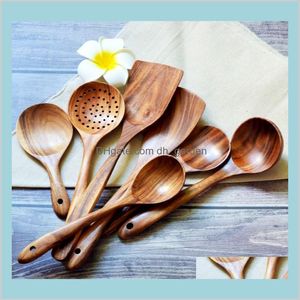 Narzędzia kuchenne narzędzia do jadalni bar domowy ogród szpatułka teakwood nonstick patel spatulas długie uchwyt posiłek naturalny łyżka