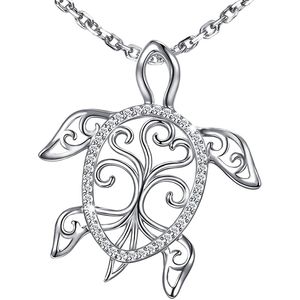 Collana in argento sterling 925 con tartaruga marina, albero della vita, ciondolo tartaruga, vacanza in spiaggia, festa della mamma, regalo di gioielli per la mamma oceano