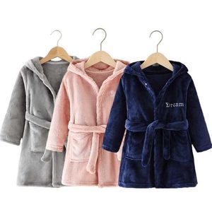 Soft Girl Sleepwear Robe Autumn Winter Children Flannel Bathrobe for girls Boys Pajamas Comfort Kids Cartoon Homewear 2-8 Year 211028