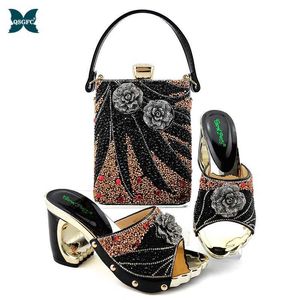 Black Color Latest Shoes and Bags Set Italian matching Sets Nigerian Shoes and Matching Bag Wedding Shoes 210624