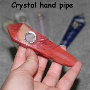 Hurtownie Kobiety Nowoczesne Niestandardowe Rury Palenie Naturalne Ametyst Crystal Quartz Tobacco Pipe Healing Handpipes Hole