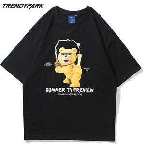 Men's T-shirt Funny Bear Summer Short Sleeve Hip Hop Oversized Cotton Casual Harajuku Streetwear Top Tshirts Clothing 210601