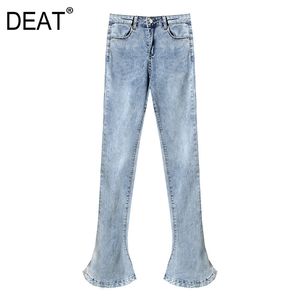 Ausgestellte Hosen Frauen Hohe Taille Hellblaue Jeans Stretch Micro Trompete Bodenwischerhose Frühling und Sommer GX1133 210421