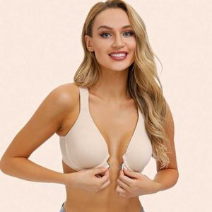 Big Cup Seamless Bra Front Closure Simple Basic Style Push Up Bra Wire Ring Gathered Large Size Ultra-Thin Underwear Women C F G 210623