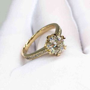14K Yellow Gold Round Brilliant Cut Moissanite Jewelry Snowflake style Engagement Anniversary Ring