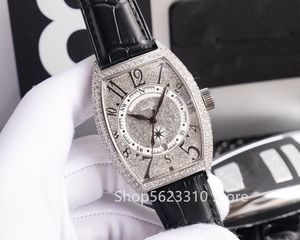 Moda Mężczyźni Wielofunkcyjny Kalendarz Zegarek Cyrkon Pointer Kwarcowy Wristwatch Kryształowy Star Zegar Mężczyzna Pełne Diamenty Wino Barrel Watch