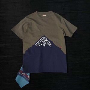 Erkek T-Shirt Kapital'in Yeni Hirata Hom Batik Yıkama Erkek Ve Kadın Aynı Dağı Fuji Çift Baskılı Nakış Kısa Kollu T-Shirt