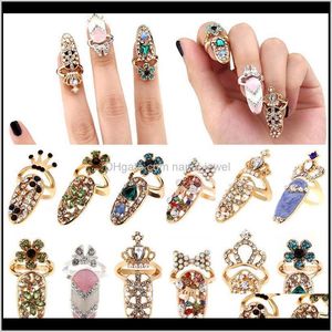 Diğer Aksesuarlar Dalgalanan Teslimat 2021 Yenilik Bowknot Ring Charm Crown Çiçek Kristal Parmak Tırnak Yüzükleri Kadınlar İçin Lady Rhinestone FingernaiP P