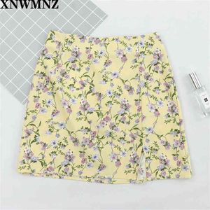 Yellow flower print skirts high split waist Skirts for women casual mini vintage female lady summer skirt she I 210520