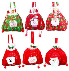 Christmas Linen Drawstring Bag Xmas Gift Wraps 12 style Xmas-handbag Santa-Claus snowman Elk candy bags DD460