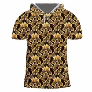 T shirts IfPD D tryckta huvor med EU storlek män Royal Golden Pattern Summer Homme Short Sleeve Luxury Barock Kläder Hip Hop