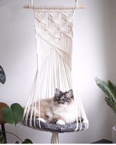 Pets Cat Swing Hammock Hanging Boho Style Cage Bed Handmade Hanging Sleep Chair Seats Tassel Cats Toy Play Cotton Rope