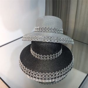 Cappello da sole con diamanti lucidi Cappellino da donna con strass in pizzo Cappellino con secchiello in argento di seta Cappellino estivo con personalità