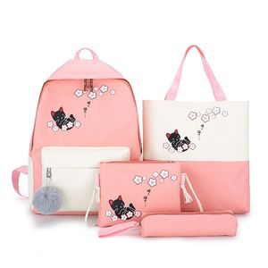 4 set/pz donna zaino per laptop nastri zaini scuola simpatico gatto zainetto per adolescenti ragazze studente borsa per libri cartella femminile 211215