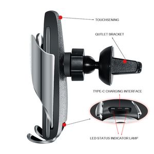 S5 Universal Automatic Clamping Wireless Car Charger Carregador Receptor Montagem Sensor Inteligente w Carregadores de Carregamento Rápido para iPhone Samsung Telefones com Embalagem de Varejo