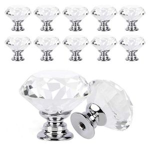 Transparente 30mm delicado Crystal Christal Botões de vidro puxa 30mm Diamond Shaw Design Handles Gaveta Knobs Cozinha Mobiliário de Mobiliário Gabinete