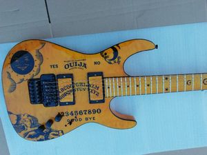 Custom Factory Hurtownie Direct Sale Najwyższa Jakość FDOH-9005 Yellow Osobowość Czarny Patterm Hardware Kirk Hammett Ouija Gitara Elektroniczna