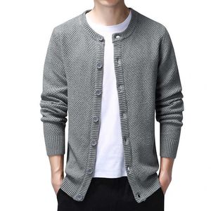 Classic Cardigan Sweater Men Casual Sweater Coat Men with Button Autumn Knitted Cotton Cardigans for Men O Neck Coat Black Grey 210601