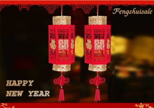 Feng Shui sztuk Chiński Nowy Rok Czerwony Latarnia Pałac Wiszące Latarnia Dekoracja Ox Gold Fu Outdoors Indoorn ornament W4424 Q0810
