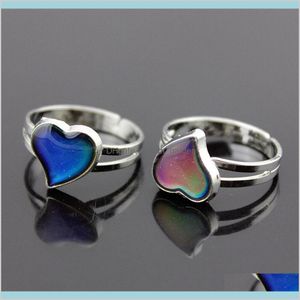 Band Rings Heart Open Adjustable Temperature Changing Color Mood Ring Fashion Jewelry For Women Kids Drop Delivery Xnyeb