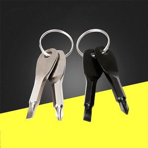 2 pcs Set Chaves de fenda EDC Keychain Bolso ao ar livre Mini chave de fenda Chaveiro com phillips phillips de mão Kit de ferramentas de aço inoxidável