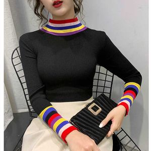 High Quality Autumn Winter Slim Fit Knitted Sweater Women Casual stripe Jumpers Long Sleeve Cotton Pullovers Femme Cashmere New X0721