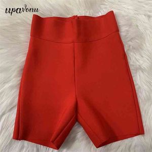 Free Casual Sports Bandage Shorts Women'S Solid Color Red Gray White Tight Elastic 210524