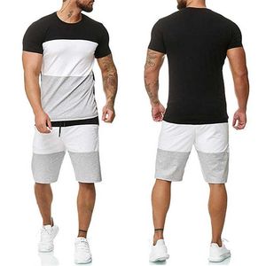 Summer Mężczyźni Zestawy O-Neck T Shirt I Długość Koszulki Szorty Dwa Zestawy Tracksuit Męski Odzież Jogger Casual Los Hombres Conmetos X0610