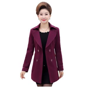 Jesień zima płaszcz kobiety czarny beżowy wino czerwony 5xl plus rozmiar luźne 019 koreański z długim rękawem Lapel Slim Windbreaker LR592 210531