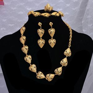 Earrings & Necklace Dubai Gold 24K Jewelry Sets For Women African Bridal Wedding Gifts Party Heart Ring Bracelet Jewellery Set