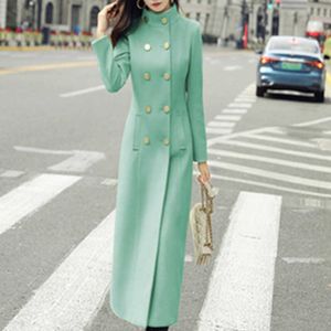 Kvinnor Vinter Koreanska Mode Elegant Krage Woolen Coats Double Breasted Ladies Solid Color Super Long Woolen Jacka 210930