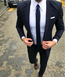 Marineblaue Hochzeits-Smokings für Herren von PeakSuits, schmale Passform, Strand- und Bräutigam-Revers, formell, schwarz, Paar, Abschlussball, Party, zweiteiliger Anzug (Jacke + Hose)